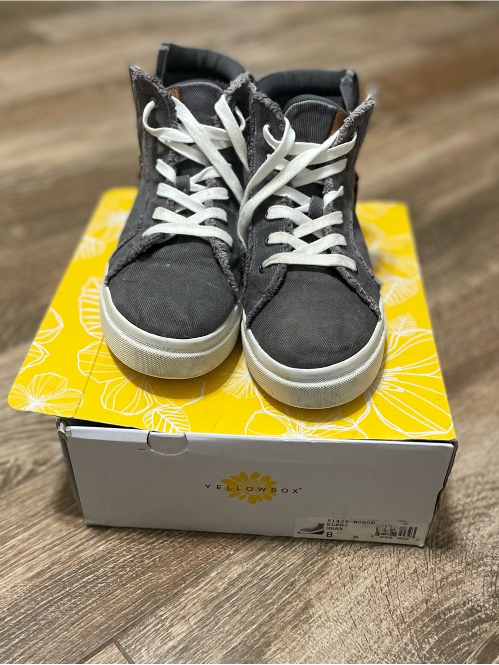 Yellow Box Gray High-Top Canvas Sneakers with White Laces